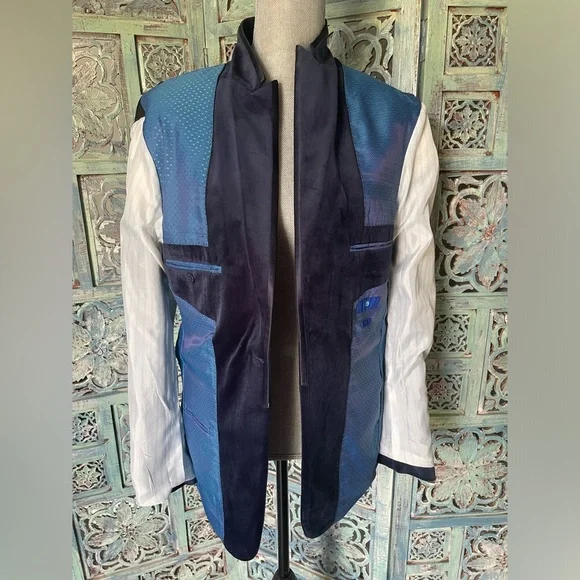 Egara Men’s Navy Velvet Smoking Jacket 38R - Picture 7 of 9